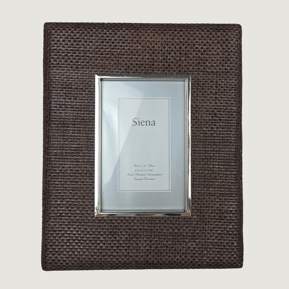 Siena Silverplate Rattan Brown 4x6 Picture Photo Frame Tabletop Wall Coastal